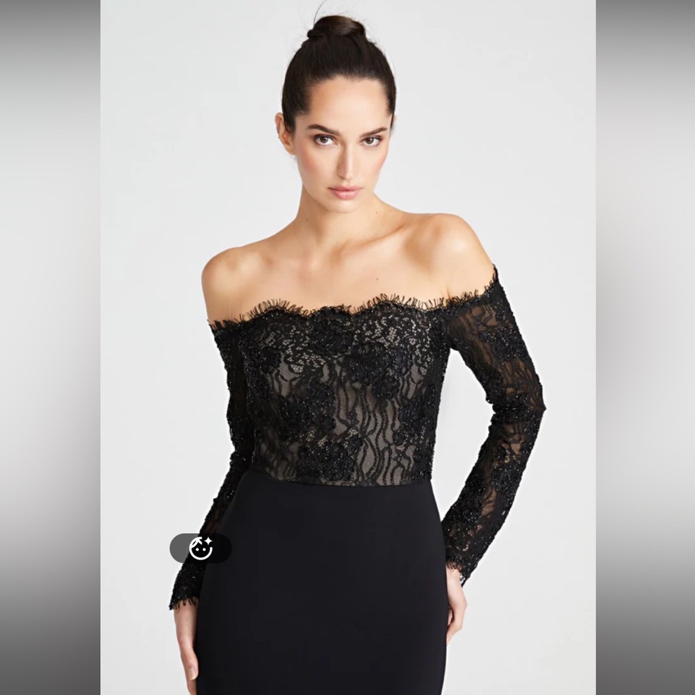 Theia Black Off-Shoulder Lace Maxi Dress